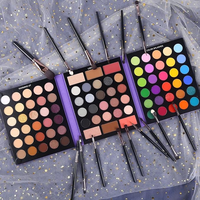 UCANBE Eyeshadow Palette with 15Pcs Brushes Makeup Set, Pigmented 86 Colors Make Up Sets Valentine's Gift, Matte Shimmer Glitter Eye Shadow Pallet Highlighter Contour Blush Powder Brush Beauty Kit