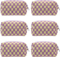 PAZIMIIK Checkered Makeup Bag for Purse Portable Zipper Make Up Pouch Small Cosmetic Case for Travel Accessories (6PCS Purple)