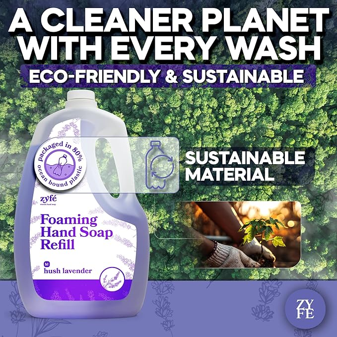 Lavender Hand Soap Refills Foam, 64oz Liquid Hand Soap Foam Refill in Recycled Bottle, Natural Handwash Refill with Essential Oils, Biodegradable & Moisturizing