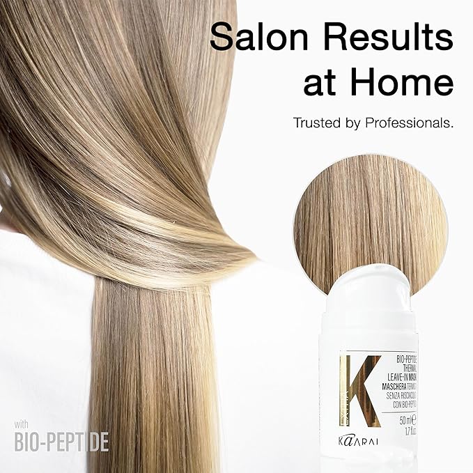 Kaaral Bio-Peptide Thermal Leave-In Hair Mask - Intensive Moisture & Heat Protection for Dry Damaged Hair - Strengthening Hydrating Repair with Collagen & Restores Shine - 50ml