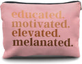 Nogrit African American Gifts,Black Women Gifts,Educated Motivated Elevated Melanated,Black Women Makeup Bag Cosmetic Bag, Melanin Makeup Travel Toiletry Bag,gifts for African American women/pink