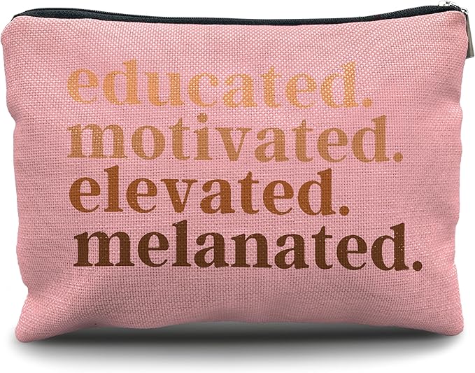 Nogrit African American Gifts,Black Women Gifts,Educated Motivated Elevated Melanated,Black Women Makeup Bag Cosmetic Bag, Melanin Makeup Travel Toiletry Bag,gifts for African American women/pink