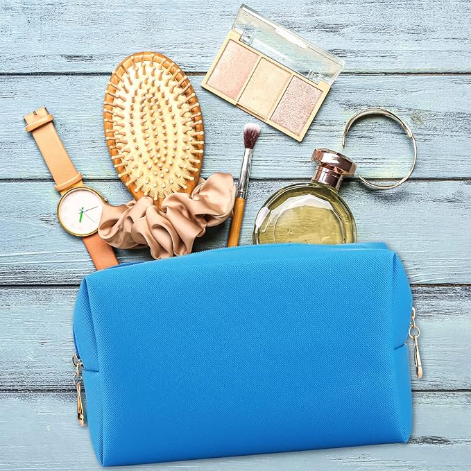 Sanwuta 9 Pcs Makeup Bags Bulk PU Double Zippers Cosmetic Bag Makeup Toiletry Christmas Small Pouch Portable Travel Organizers Case for Women Bridesmaid Party End of The Year(Blue)