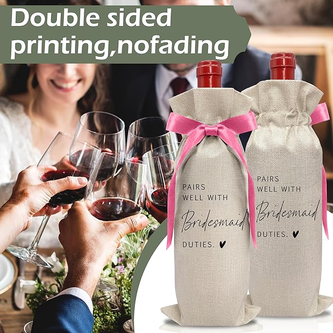 Cute Pink Bow Ribbon Engagement Gift Wine Bag - 1 PCS Bride to Be Gifts for Bridesmaids Bride and Groom Couples Her Him Will You Be My Bridesmaid for Getting Married Engagement Bridal Shower - A50