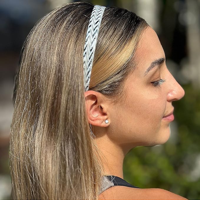 Camila Paris CP3468 French Headband for Women, Handmade White and Gray, Strong Hold Grip Women's Hair Band, Ligth and Very Flexible, No Slip and Durable Styling Girls Hair Accessories, Made in France