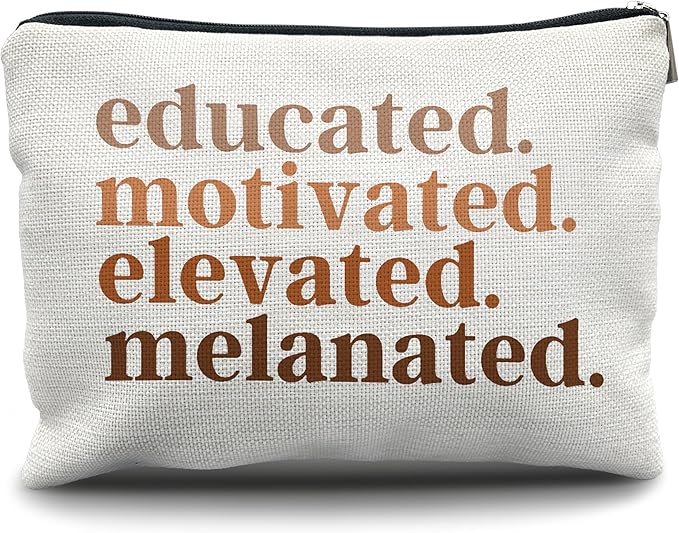 Nogrit Gifts for Black Women Girls Makeup Bag Cosmetic Bag,Educated Motivated Elevated Melanated, African American Makeup Bag, Melanin Makeup Travel Toiletry Bag