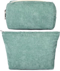 SOIDRAM 2 Pieces Makeup Bag Large Corduroy Cosmetic Bag Capacity Canvas Mix Travel Toiletry Bag Organizer Cute Makeup Brushes Aesthetic Accessories Storage Bag for Women, Corduroy Mix Green