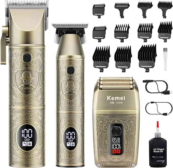 KEMEI Professional Hair Clippers for Men, 3 in 1 Barber Clipper Kit, Bronze