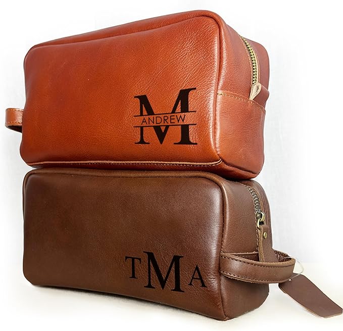 Danique Jewelry 100% Genuine Leather Personalized Toiletry Bag for Men • Mens Toiletry Travel Bag • Travel Essentials • Vacation Essentials Bathroom Travel Organizer • Groomsmen Gifts Shaving Bag