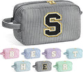 YOOLIFE Teen Girls Gifts Trendy Stuff - Birthday Gifts for 5 6 7 8 9 10 11 12 Year Old Girls Kids, Initial Makeup Bag for Teen Girl Kids Cosmetic Toiletry Pouch, Black S