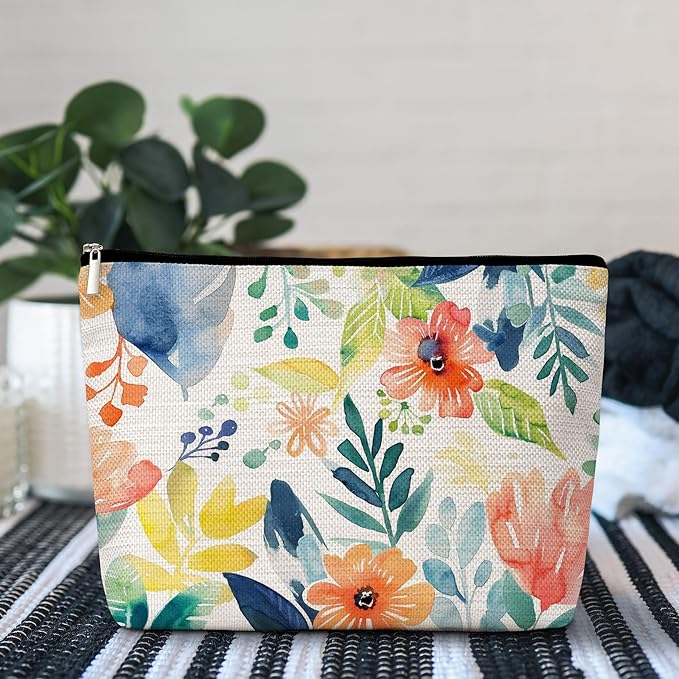 GREOXG Floral Makeup Bag, Small Travel Cosmetic Bag with Zipper, Cute Makeup Pouch Gift Ideas for Women Teen Girls Friends Mom Sisters Teacher Birthday Christmas Wedding Graduation-E33