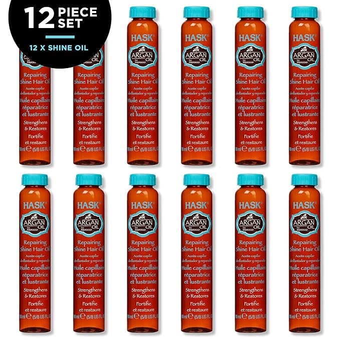 HASK Argan Repairing Hair Oil - 12 shine Oil Vials for shine and frizz control for all hair types, color safe, gluten-free, sulfate-free, paraben-free