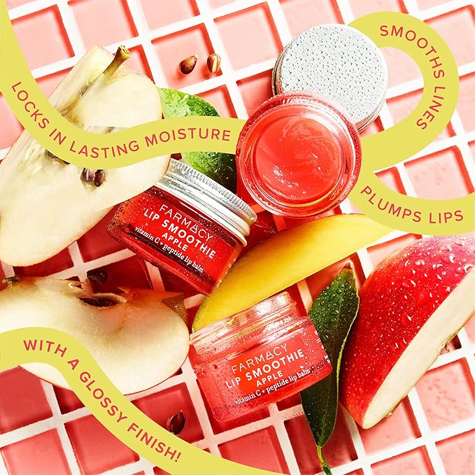 Farmacy Lip Smoothie Trio – Hydrating Peptide Lip Balms with Vitamin C in Apple, Mango & Pear Kiwi Flavors (10g Each) for Nourished, Plump Lips