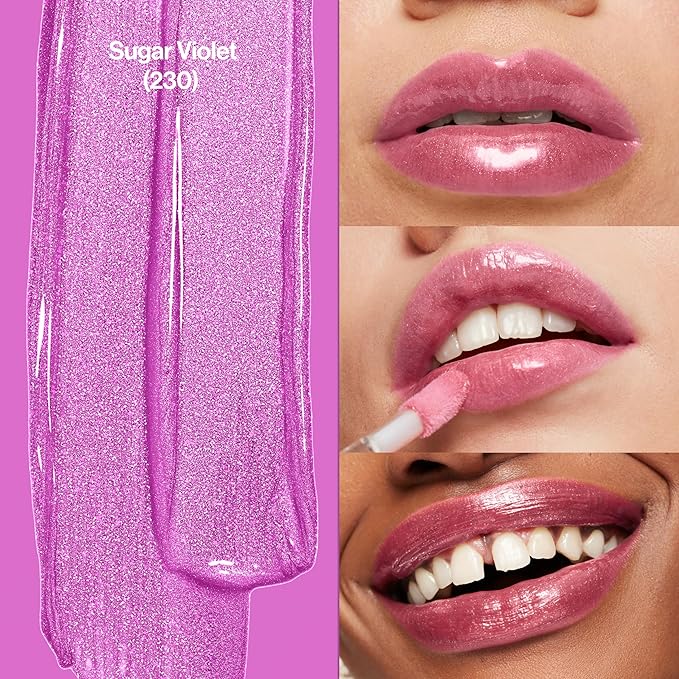 REVLON Super Lustrous Lip Gloss, Non-Sticky, Hydrating, High Shine Finish, 230 Sugar Violet, 0.13 oz (Pack of 2)
