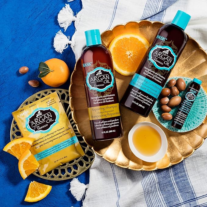 HASK Argan Repairing Hair Oil - 12 shine Oil Vials for shine and frizz control for all hair types, color safe, gluten-free, sulfate-free, paraben-free