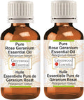 Greenwood Essential Pure Rose Geranium Essential Oil (Pelargonium roseum) Steam Distilled (Pack of Two) 100ml X 2 (6.76 oz)