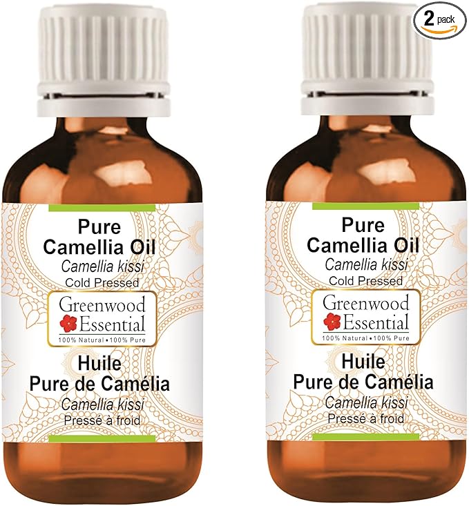 Greenwood Essential Pure Camellia Oil (Camellia kissi) Cold Pressed (Pack of Two) 100ml X 2 (6.76 oz)