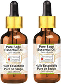 Greenwood Essential Pure Sage Essential Oil (Salvia officinalis) with Glass Dropper Steam Distilled (Pack of Two) 100ml X 2 (6.76 oz)