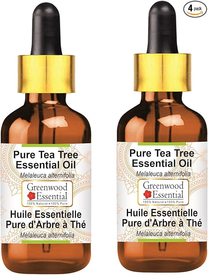 Greenwood Essential Tea Tree Essential Oil (Melaleuca alternifolia) with Glass Dropper Steam Distilled (Pack of Two) 100ml X 2 (6.76 oz)