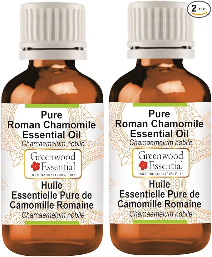 Greenwood Essential Pure Roman Chamomile Essential Oil (Chamaemelum nobile) Steam Distilled (Pack of Two) 100ml X 2 (6.76 oz)