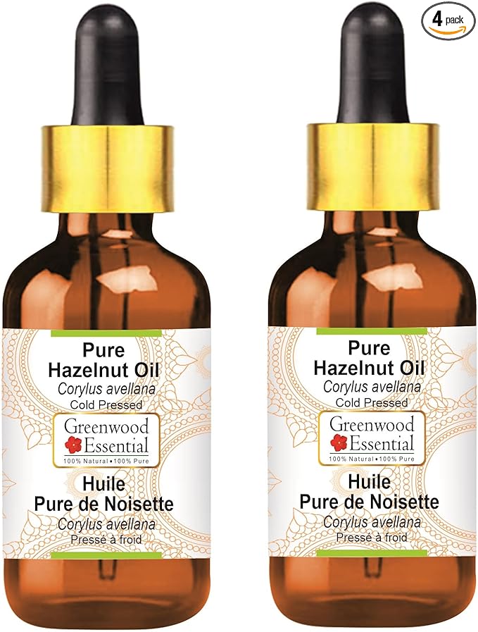 Greenwood Essential Pure Hazelnut Oil (Corylus avellana) with Glass Dropper Cold Pressed (Pack of Two) 100ml X 2 (6.76 oz)