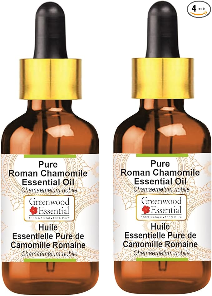 Greenwood Essential Pure Roman Chamomile Essential Oil (Chamaemelum nobile) with Glass Dropper Steam Distilled (Pack of Two) 100ml X 2 (6.76 oz)