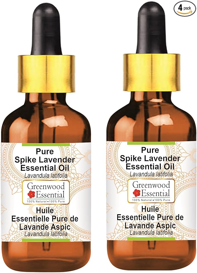 Greenwood Essential Pure Spike Lavender Essential Oil (Lavandula latifolia) with Glass Dropper Steam Distilled (Pack of Two) 100ml X 2 (6.76 oz)