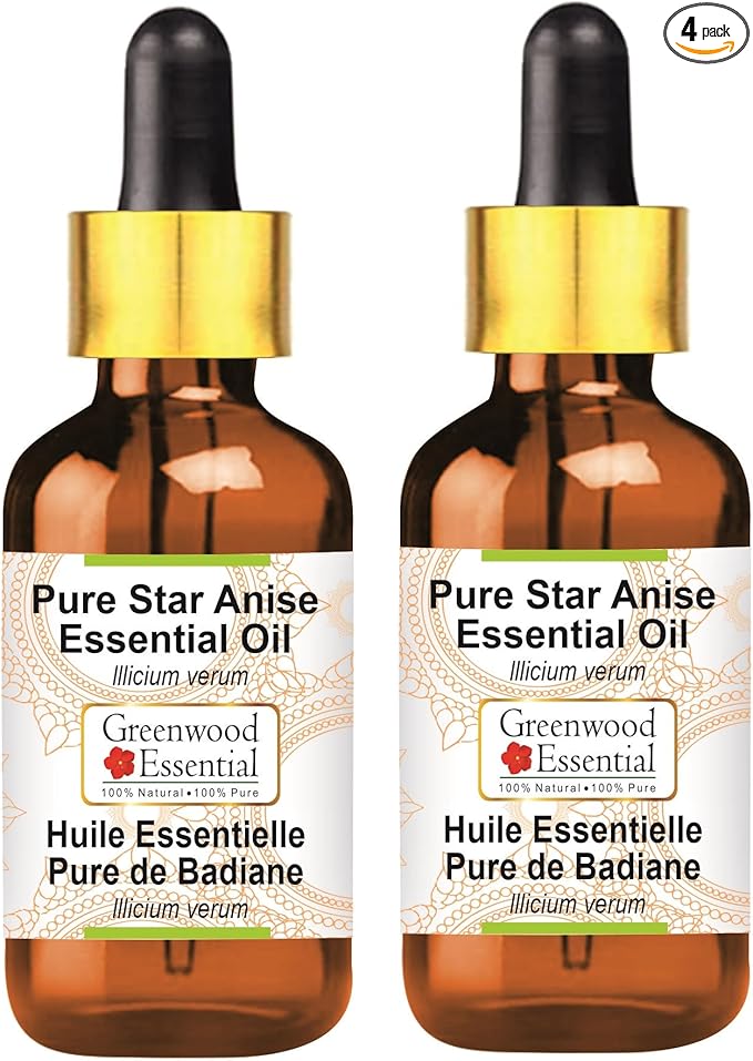 Greenwood Essential Pure Star Anise Essential Oil (lllicium verum) with Glass Dropper (Pack of Two) 100ml X 2 (6.76 oz)