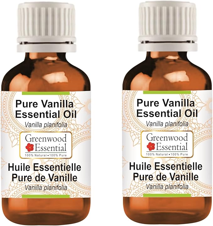 Greenwood Essential Pure Vanilla Essential Oil (Vanilla planifolia) Steam Distilled (Pack of Two) 100ml X 2 (6.76 oz)