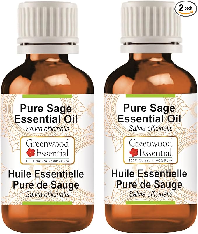 Greenwood Essential Pure Sage Essential Oil (Salvia officinalis) Steam Distilled (Pack of Two) 100ml X 2 (6.76 oz)