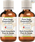 Greenwood Essential Pure Sage Essential Oil (Salvia officinalis) Steam Distilled (Pack of Two) 100ml X 2 (6.76 oz)