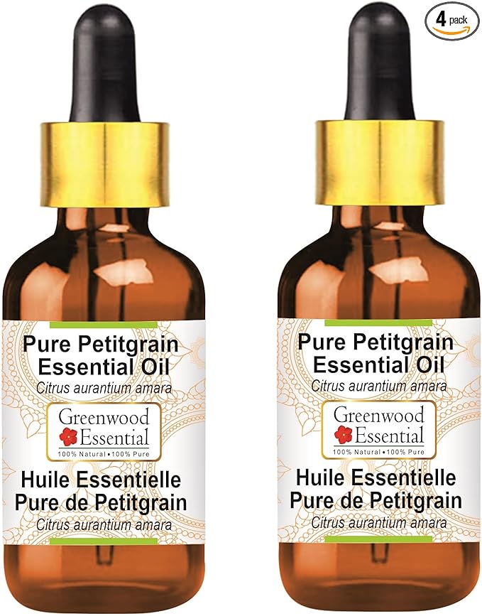 Greenwood Essential Pure Petitgrain Essential Oil (Citrus aurantium Amara) with Glass Dropper Steam Distilled (Pack of Two) 100ml X 2 (6.76 oz)