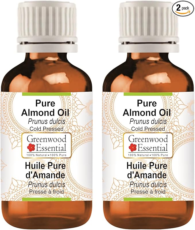 Greenwood Essential Pure Almond Oil (Prunus dulcis) Cold Pressed (Pack of Two) 100ml X 2 (6.76 oz)