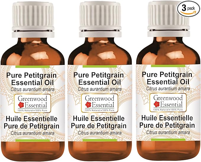 Greenwood Essential Pure Petitgrain Essential Oil (Citrus aurantium Amara) Steam Distilled (Pack of Three) 100ml X 3 (10.1oz)