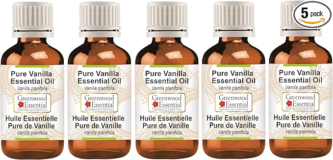 Greenwood Essential Pure Vanilla Essential Oil (Vanilla planifolia) Steam Distilled (Pack of Five) 100ml X 5(16.9 oz)
