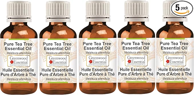 Greenwood Essential Tea Tree Essential Oil (Melaleuca alternifolia) Steam Distilled (Pack of Five) 100ml X 5(16.9 oz)