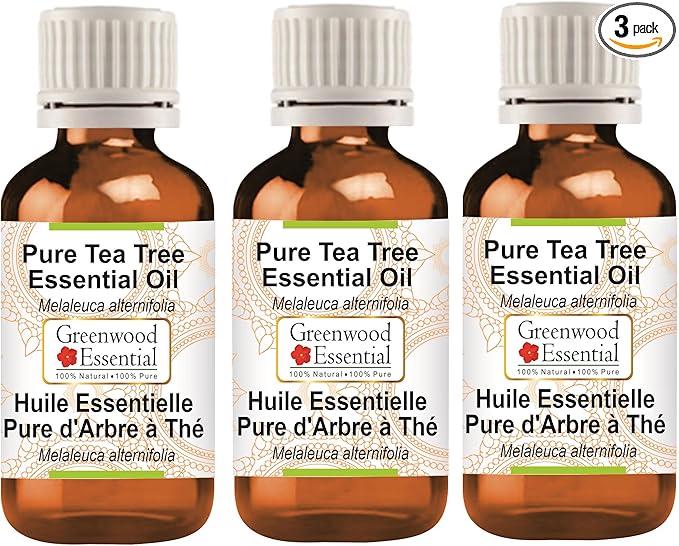 Greenwood Essential Tea Tree Essential Oil (Melaleuca alternifolia) Steam Distilled (Pack of Three) 100ml X 3 (10.1oz)