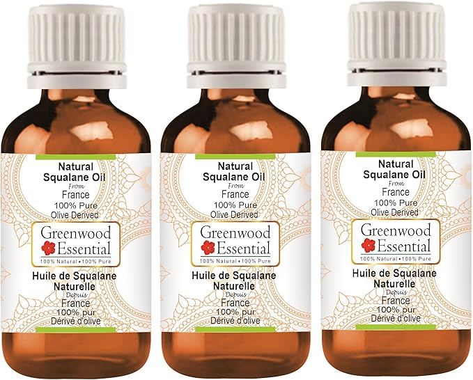 Greenwood Essential Pure Natural Squalane Oil (derived from Olives) Natural Therapeutic Grade for Hair, Skin & Aromatherapy (Pack of Three) 100ml X 3 (10 oz)