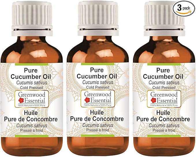 Greenwood Essential Pure Cucumber Oil (Cucumis sativus) Cold Pressed (Pack of Three) 100ml X 3 (10 oz)
