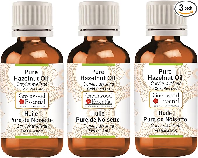 Greenwood Essential Pure Hazelnut Oil (Corylus avellana) Cold Pressed (Pack of Three) 100ml X 3 (10 oz)