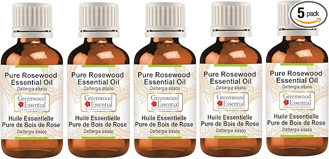 Greenwood Essential Pure Rosewood Essential Oil (Dalbergia Sissoo) Steam Distilled (Pack of Five) 100ml X 5(16.9 oz)