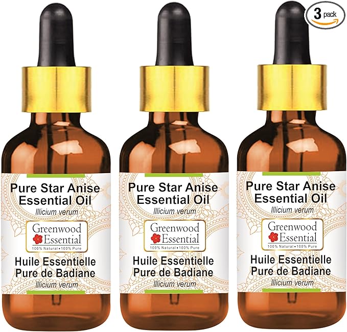 Greenwood Essential Pure Star Anise Essential Oil (lllicium verum) with Glass Dropper (Pack of Three) 100ml X 3 (10.1oz)
