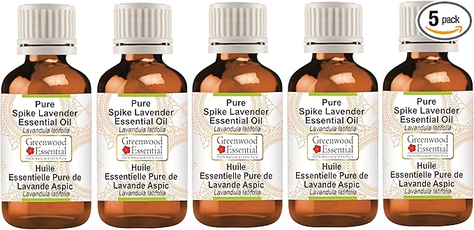 Greenwood Essential Pure Spike Lavender Essential Oil (Lavandula latifolia) Steam Distilled (Pack of Five) 100ml X 5(16.9 oz)
